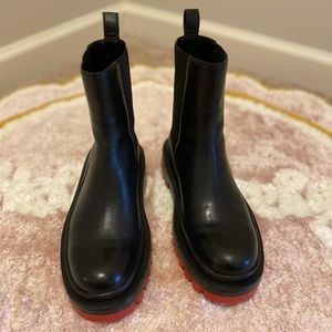 ZARA Lug Sole Low Heel Leather Ankle Boots